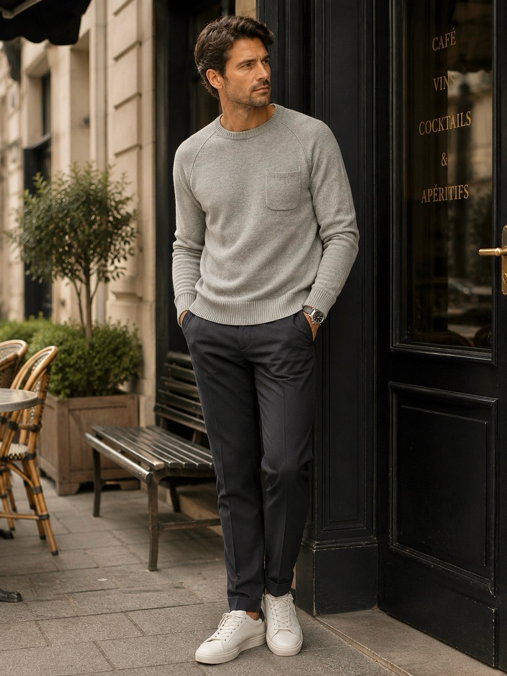 Reiss 1971 Jacob Mens XL 100% Merino Wool Sweater Gray Crewneck Pocket Old Money